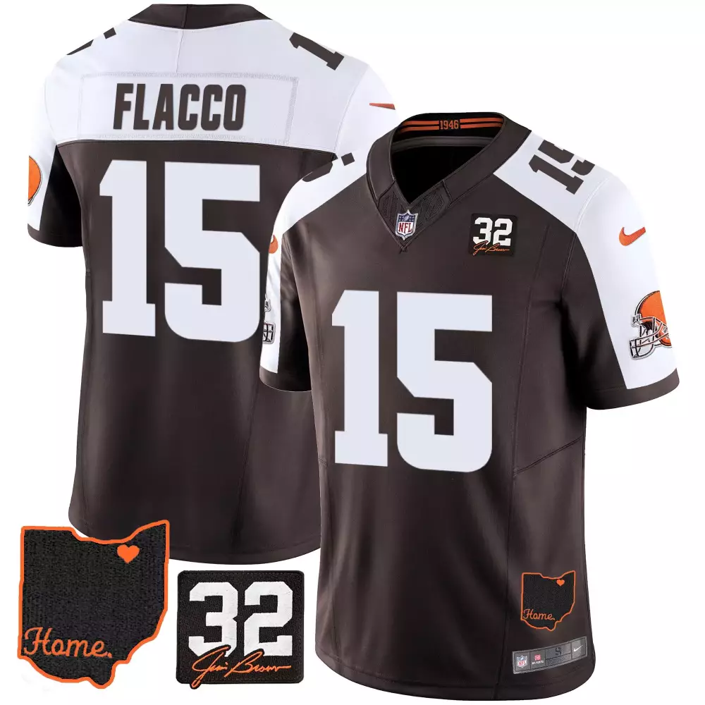 Joe Flacco 15 Cleveland Browns Jersey Brown Ohio Home 32 Men Player White Orange
