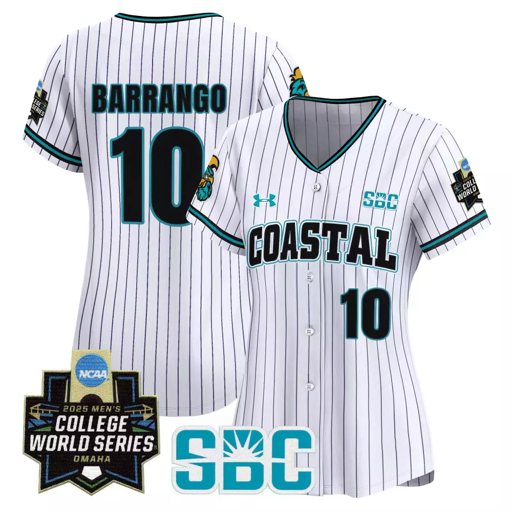 Barrango Coastal 10 Jersey White College World Series 2025 Men Black Teal Stitched