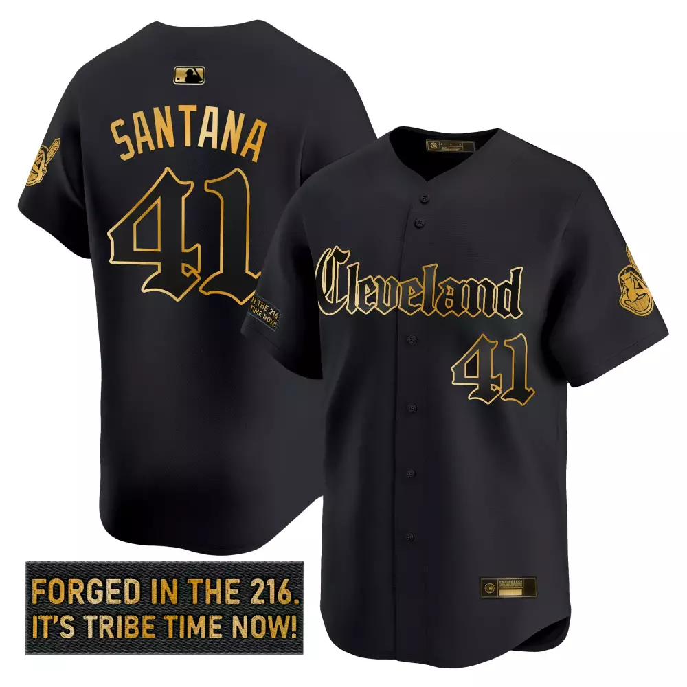 Santana Indians 41 Jersey Black Cleveland Guardians Men Gold Vapor Stitched