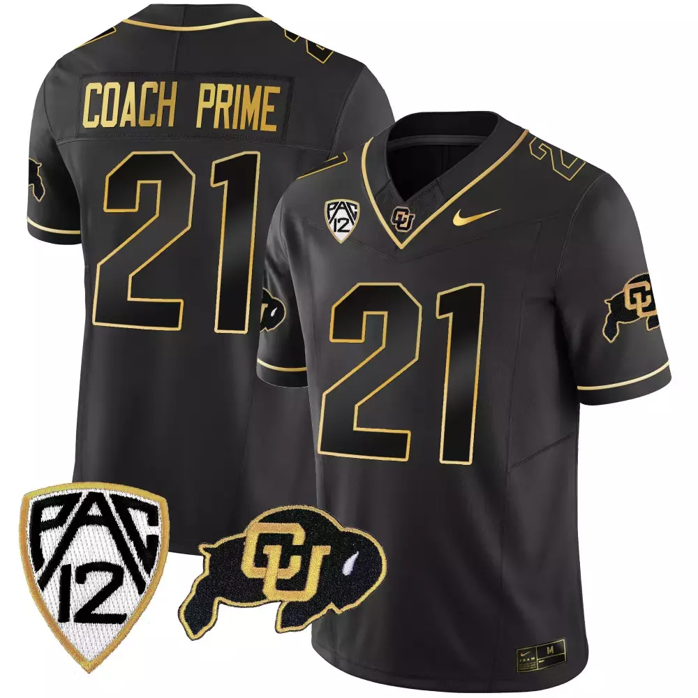 Coach Prime 21 Colorado Buffaloes Jersey Black 2023 Men Gold Vapor Limited All Stitched