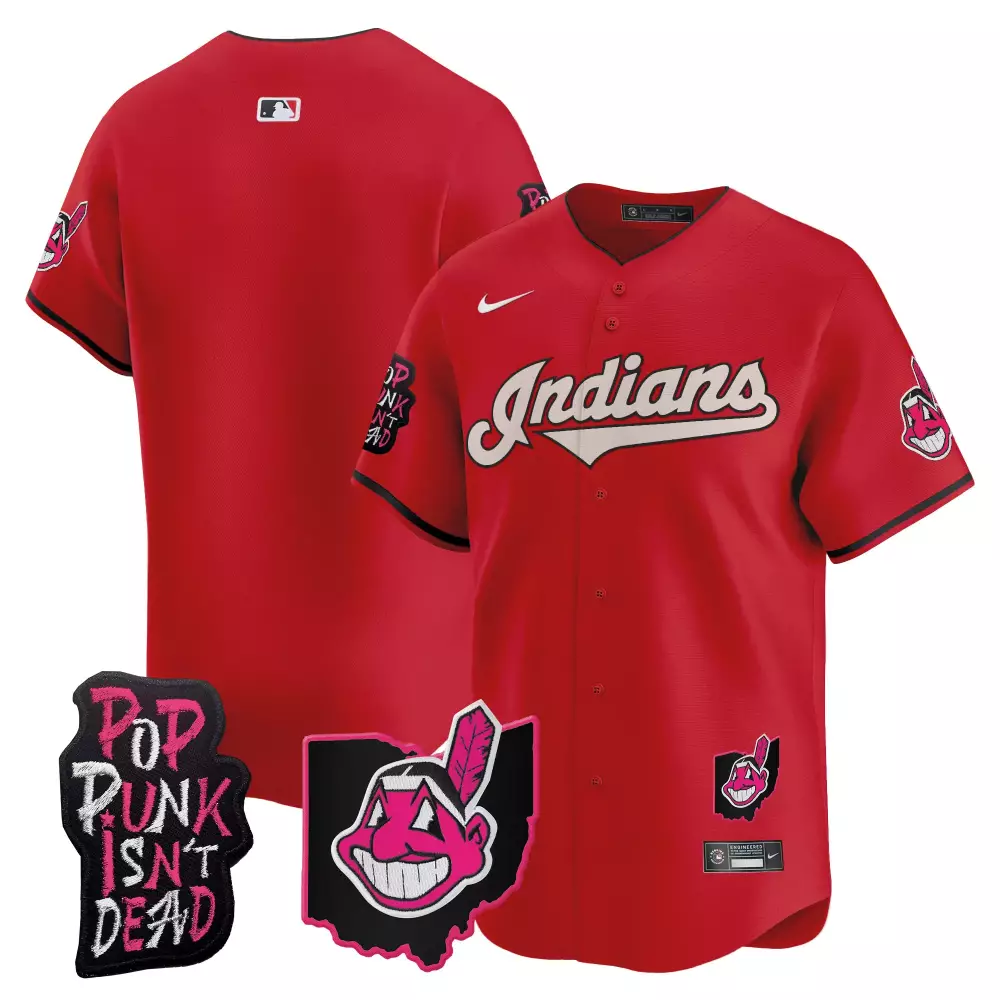 Custom Cleveland Indians Jersey Red Pop Punk Isn't Dead Chief Wahoo Ohio Outline