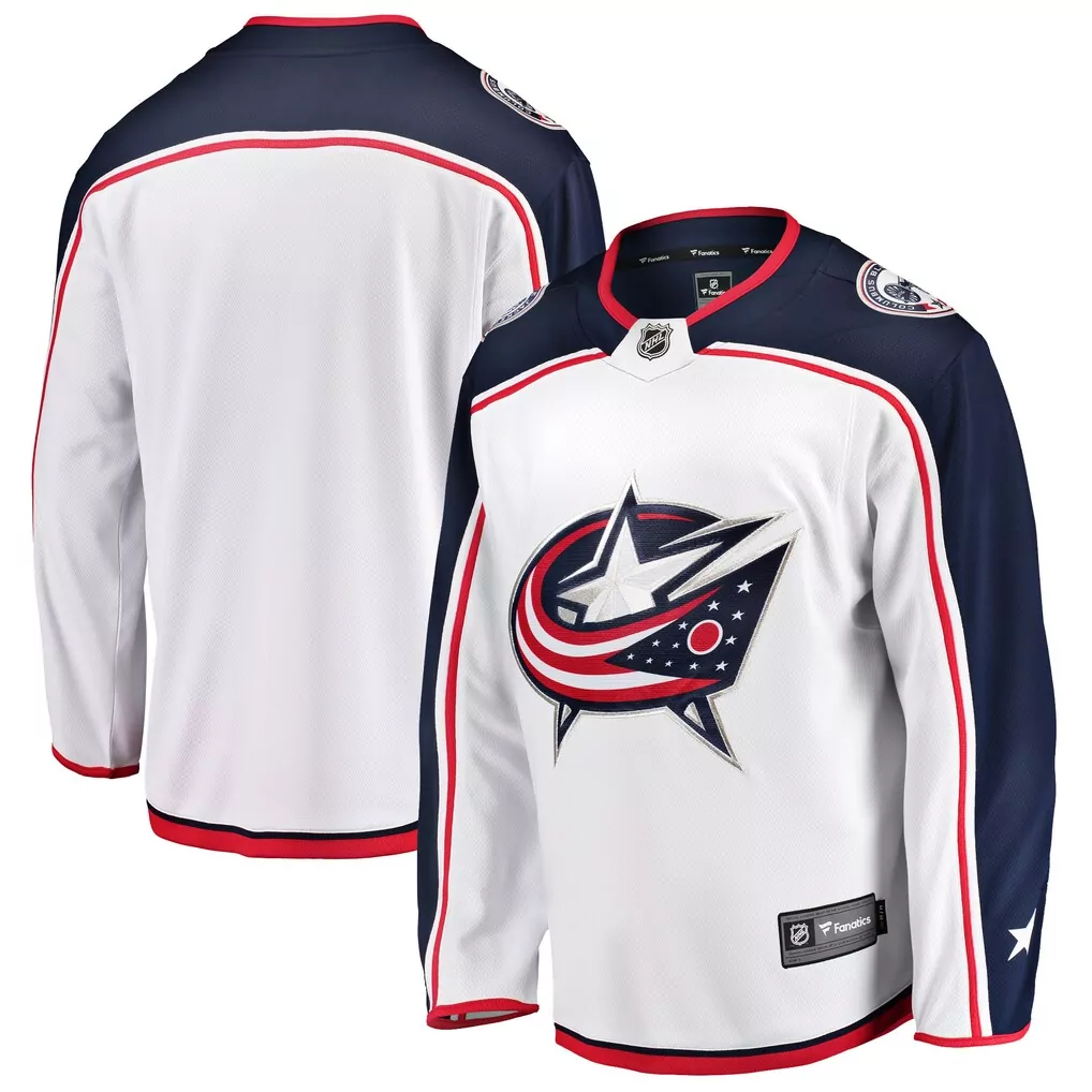 Custom Columbus Blue Jackets Jersey White Fanatics Men NHL Navy Red Breakaway Away