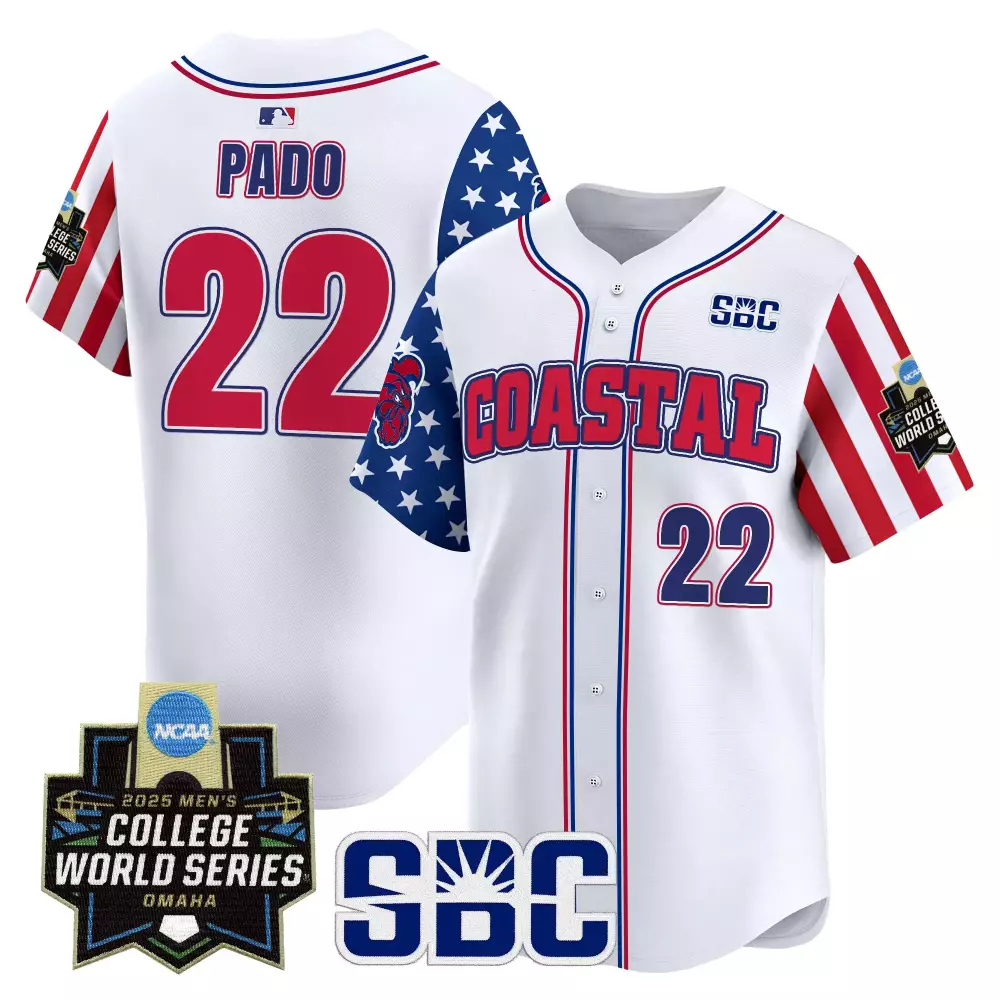 Pado Coastal 22 Jersey White College World Series Men Split Red Blue Stitched Vapor