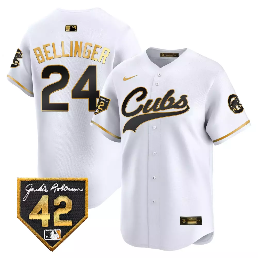 Cody Bellinger 24 Cubs Jersey White Jackie Robinson 42 Men Black Gold Vapor Premier
