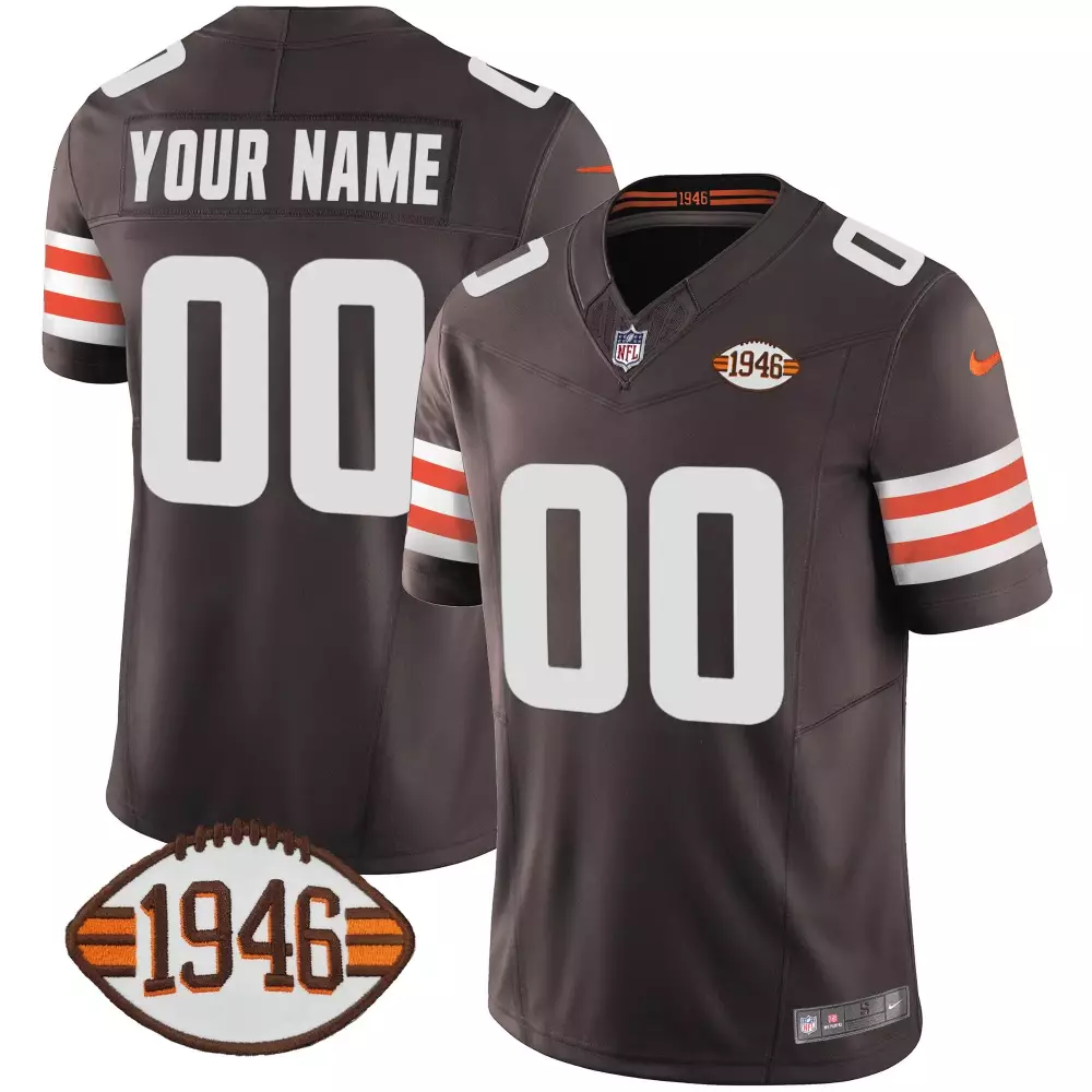 Custom Cleveland Browns Jersey Brown 1946 Season Men Orange White Anniversary All