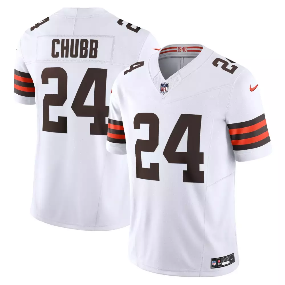 Nick Chubb 24 Cleveland Browns Jersey White Men Player Brown Orange All Stitched
