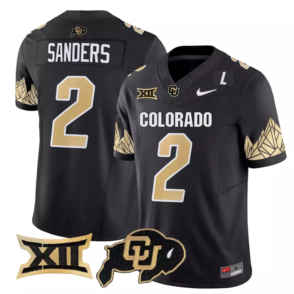Sanders Buffaloes 2 Colorado Jersey Black Big Men Gold White Stitched Limited