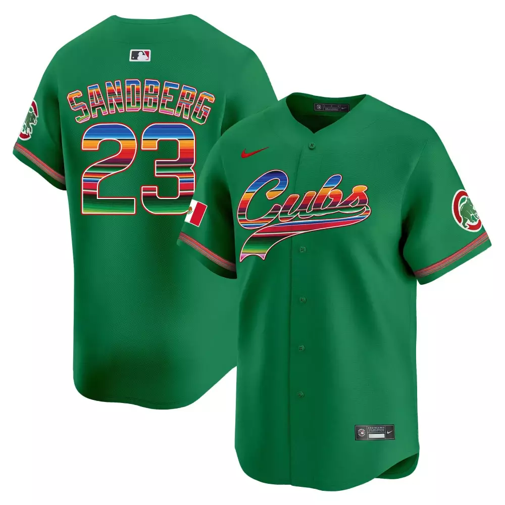 Ryne Sandberg 23 Cubs Jersey Green Mexico Flag Men Custom Design Red Blue Yellow
