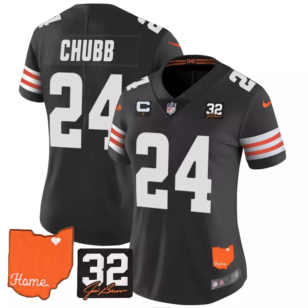 Nick Chubb 24 Cleveland Browns Jersey Black Ohio 32 Jai'son Brown Women Player Orange