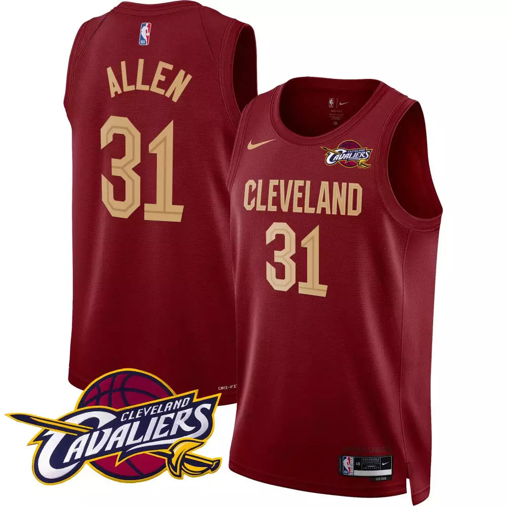 Jarrett Allen 31 Jersey Maroon Cleveland Cavaliers Men Tan Icon Swingman v2 All Stitched