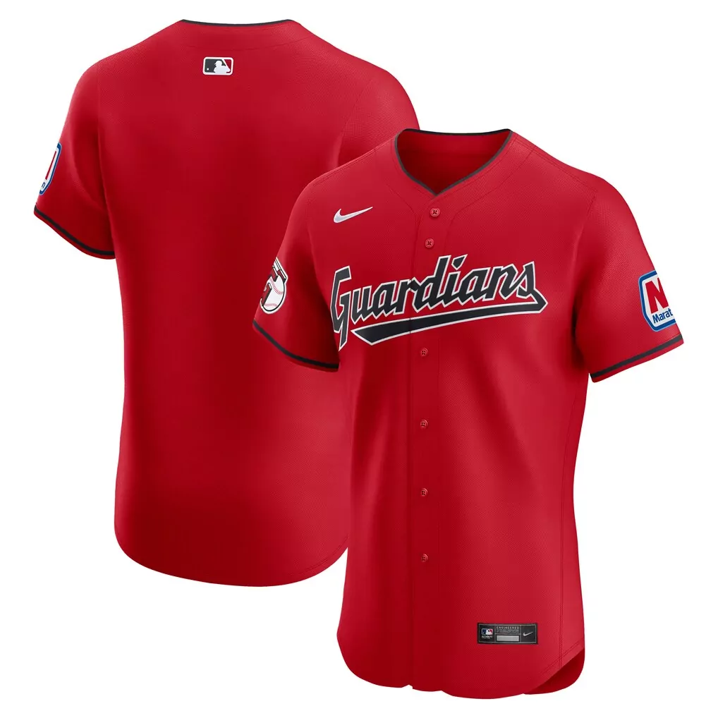 Cleveland Guardians Jersey Red Marathon Men Black White Alternate Elite