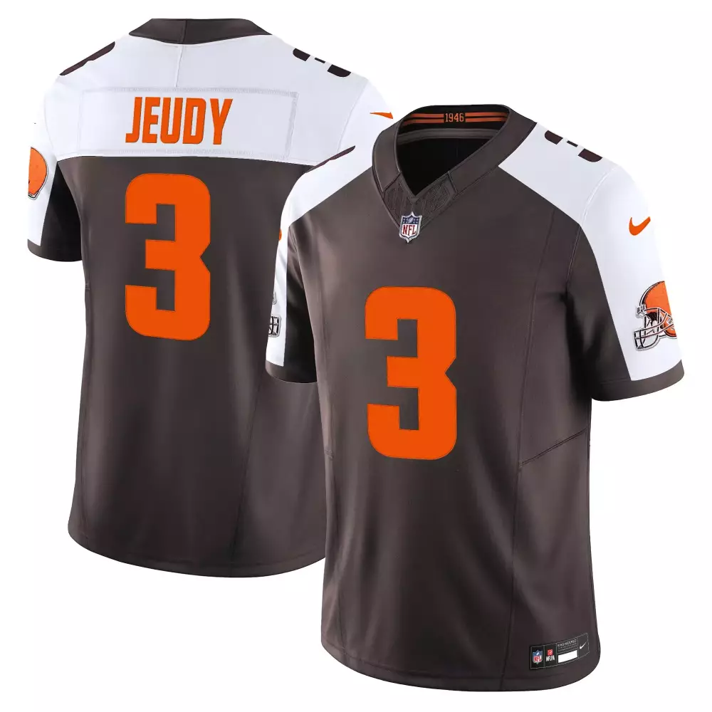 Jerry Jeudy 3 Cleveland Browns Jersey Brown Men Orange White Stitched Limited