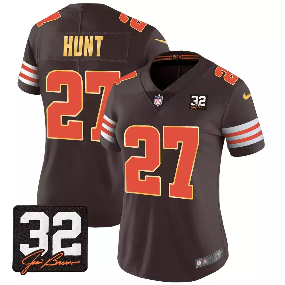 Kareem Hunt 27 Cleveland Browns Jersey Brown Women Player Orange White All Stitched