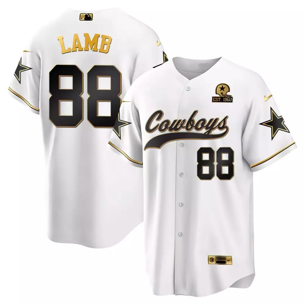 Ceedee Lamb 88 Cowboys Jersey White 50th Anniversary 1960 Helmet Men Black Gold All