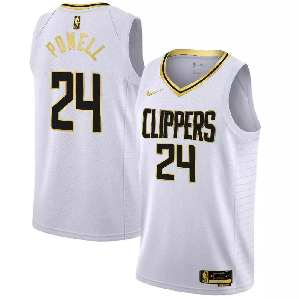 Norman Powell 24 Clippers Jersey White Men Black Gold Swingman All Stitched