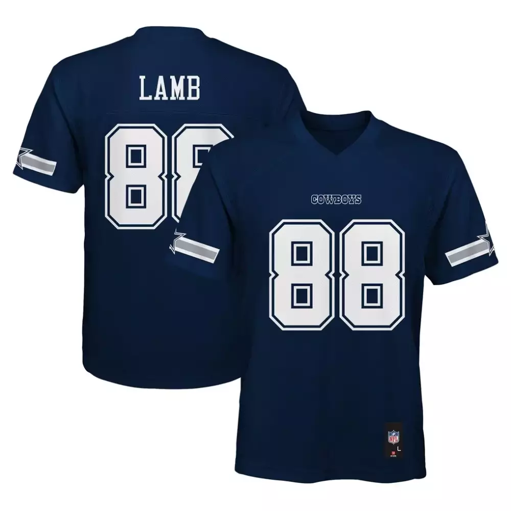 Ceedee Lamb 88 Cowboys Jersey Navy Men White Silver Replica