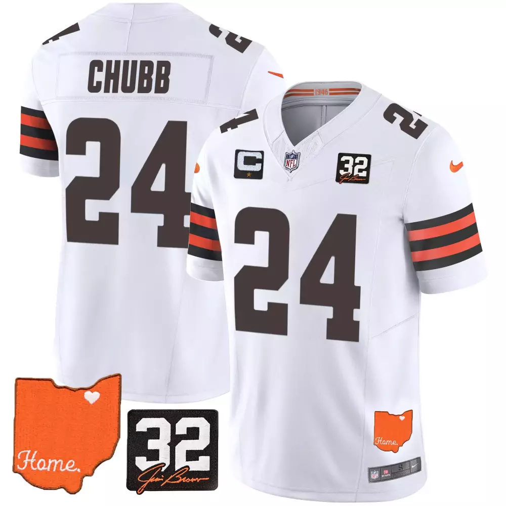 Nick Chubb 24 Cleveland Browns Jersey White Ohio Shape Heart Jim Brown 32 Men Standard