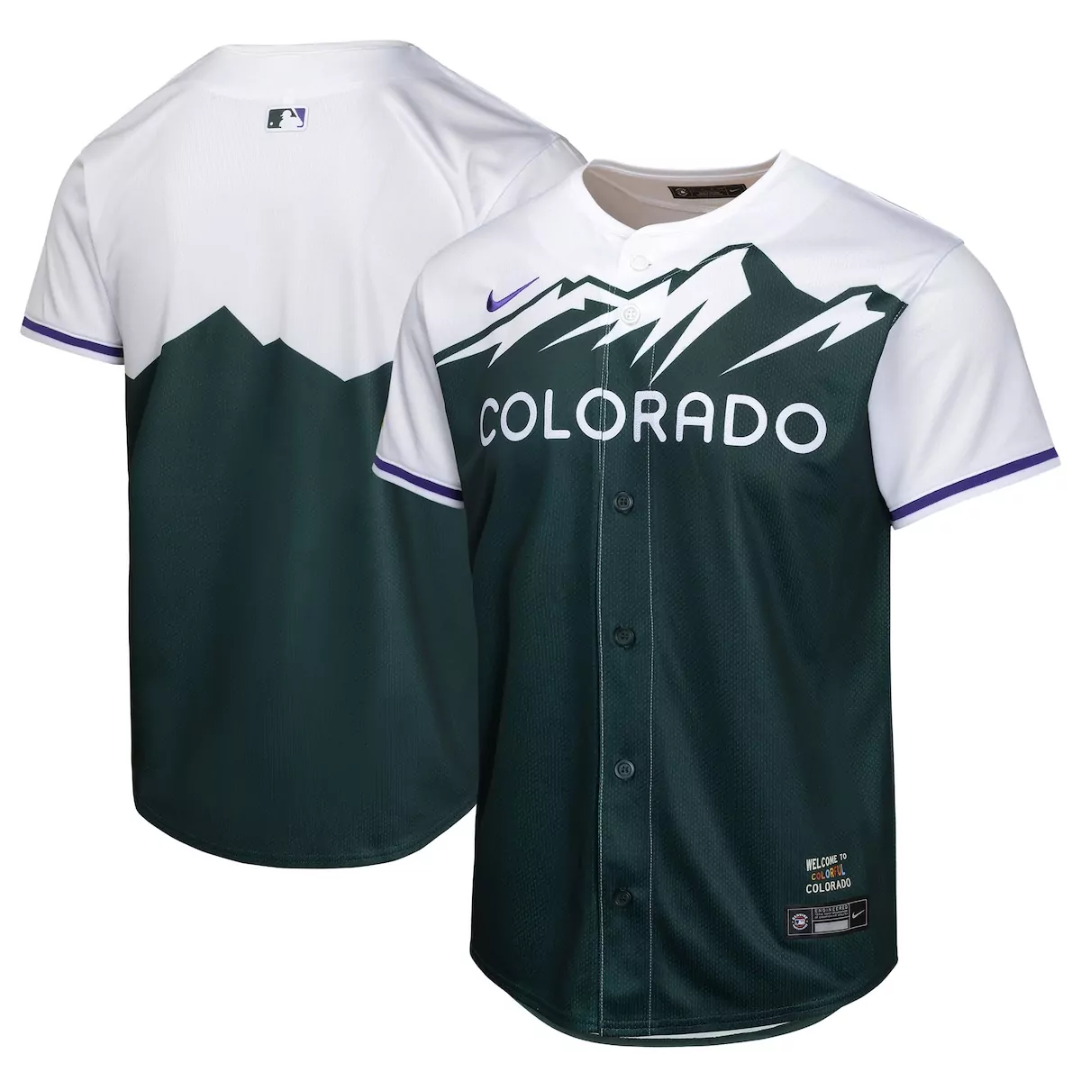 Colorado Rockies Jersey Dark Green City Connect Men Split Design White Purple Limited
