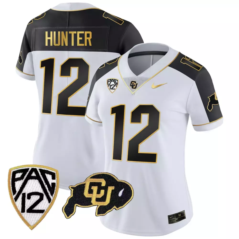 Travis Hunter 12 Jersey White Colorado Buffaloes Women Black Gold Vapor Limited All