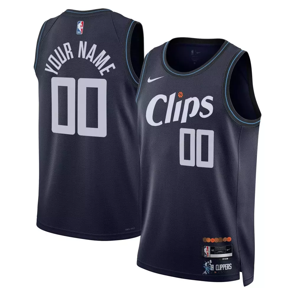 Custom Clippers Jersey Navy Men White Light Blue Swingman All Stitched