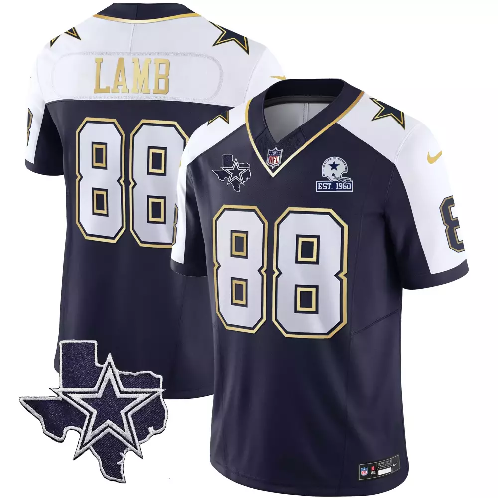 Ceedee Lamb 88 Dallas Cowboys Jersey Navy Blue Throwback Texas Outline Star 60th Anniversary