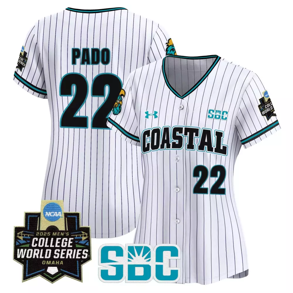 Pado Coastal 22 Carolina Jersey White College World Series 2025 Men Black Teal Stitched