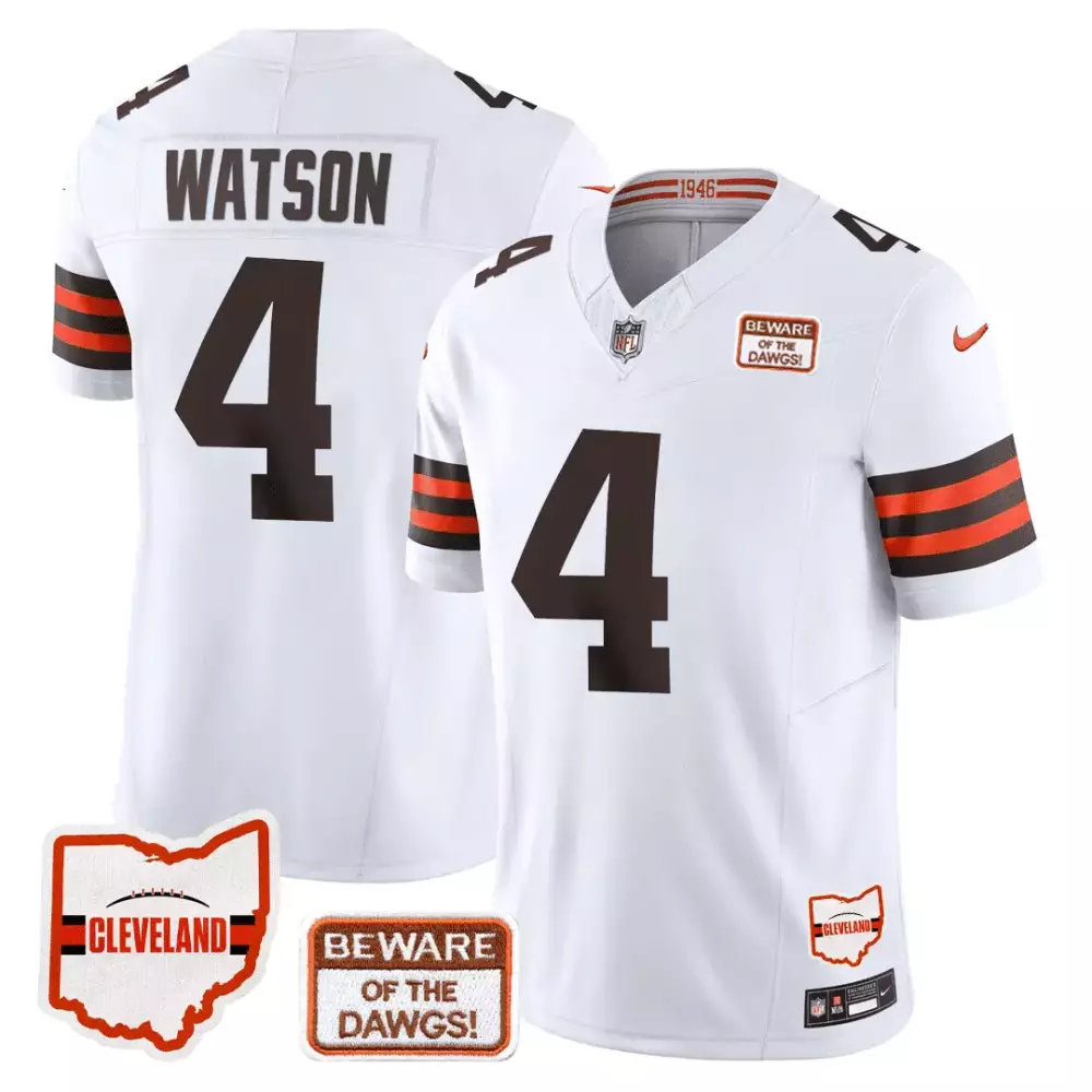 Deshaun Watson 4 Cleveland Browns Jersey White Beware Of The Dawgs! 2023 Men NFL