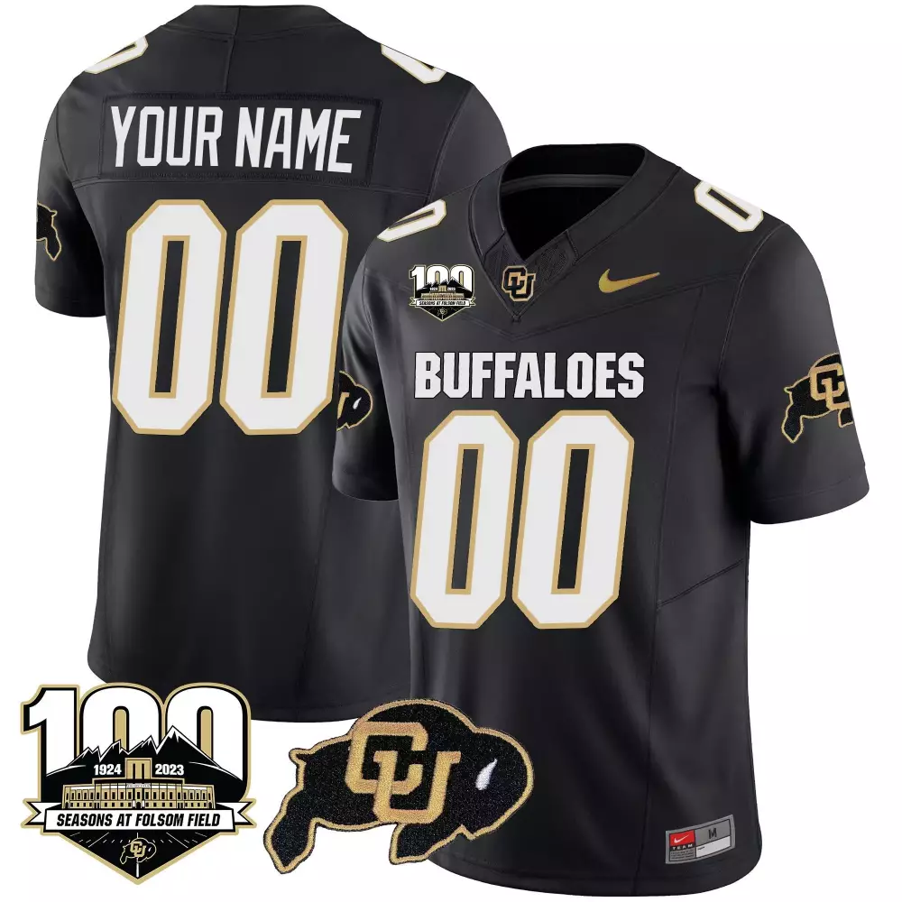 Custom Buffaloes Jersey Black 100th Season 100 Seasons Folsom Field Cu Men Gold Vapor