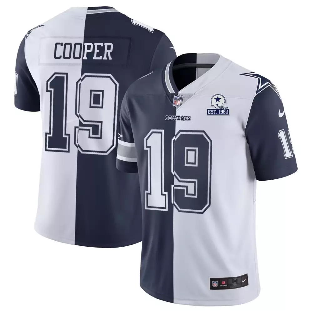 Amari Cooper 19 Dallas Cowboys Jersey Navy Blue Men Split White Vapor All Stitched