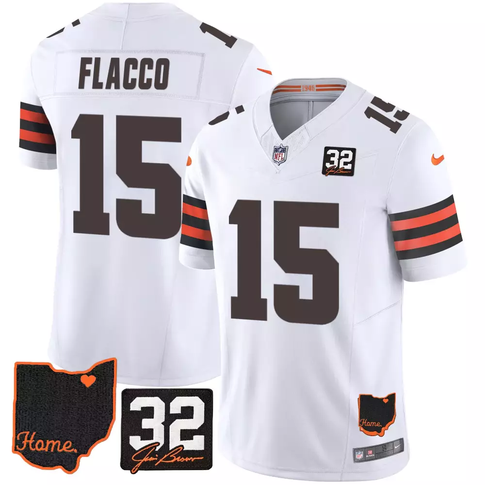Joe Flacco 15 Cleveland Browns Jersey White Ohio Map Heart 32 Jim Brown Men NFL Orange