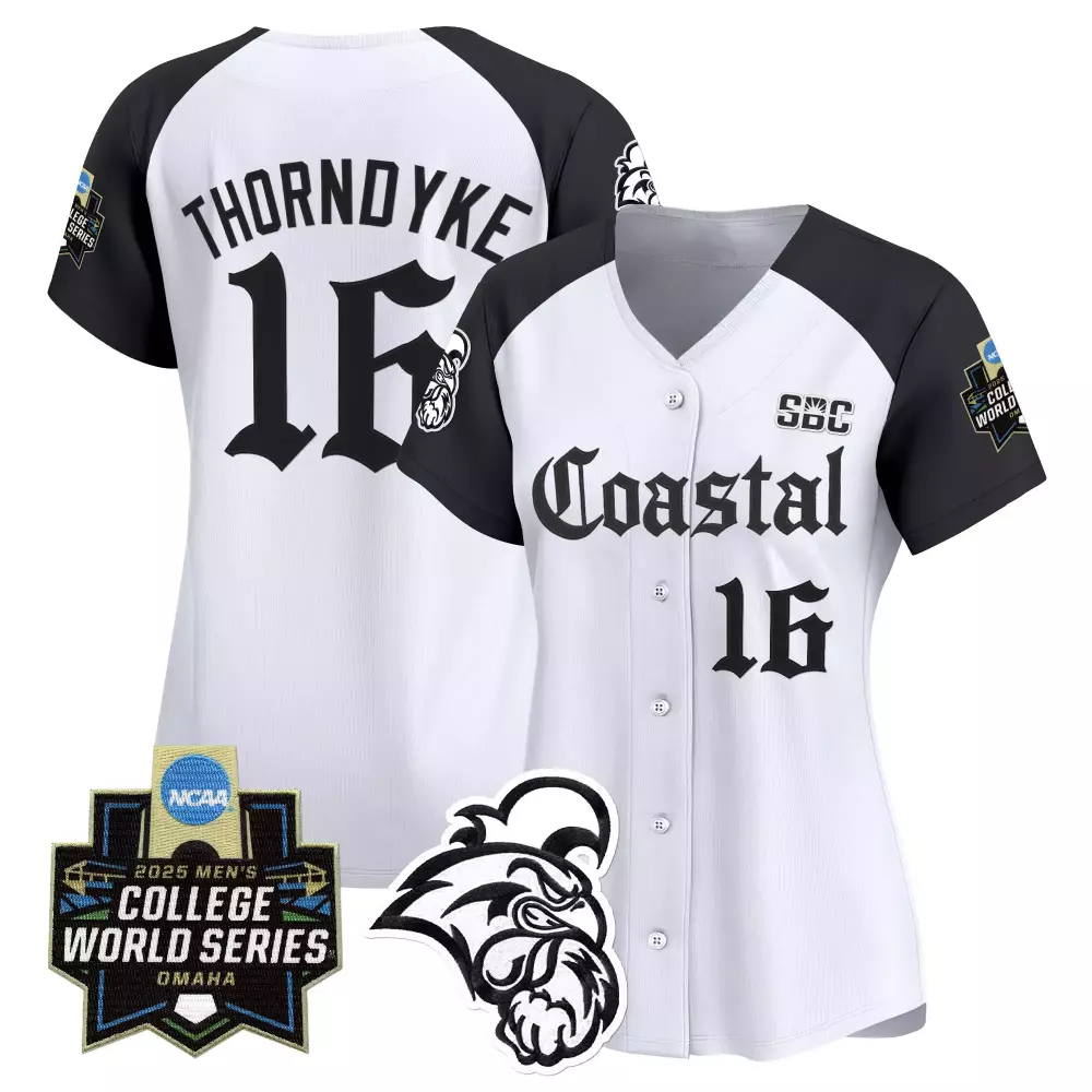 Thorndyke Coastal 16 Jersey White College World Series Men Black Stitched Vapor