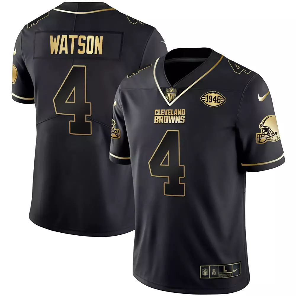 Deshaun Watson 4 Cleveland Browns Jersey Black Color Rush Men Gold Vapor Limited