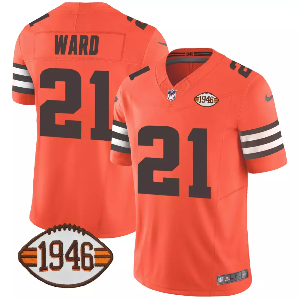 Denzel Ward 21 Cleveland Browns Jersey Orange Men Replica Brown White Anniversary