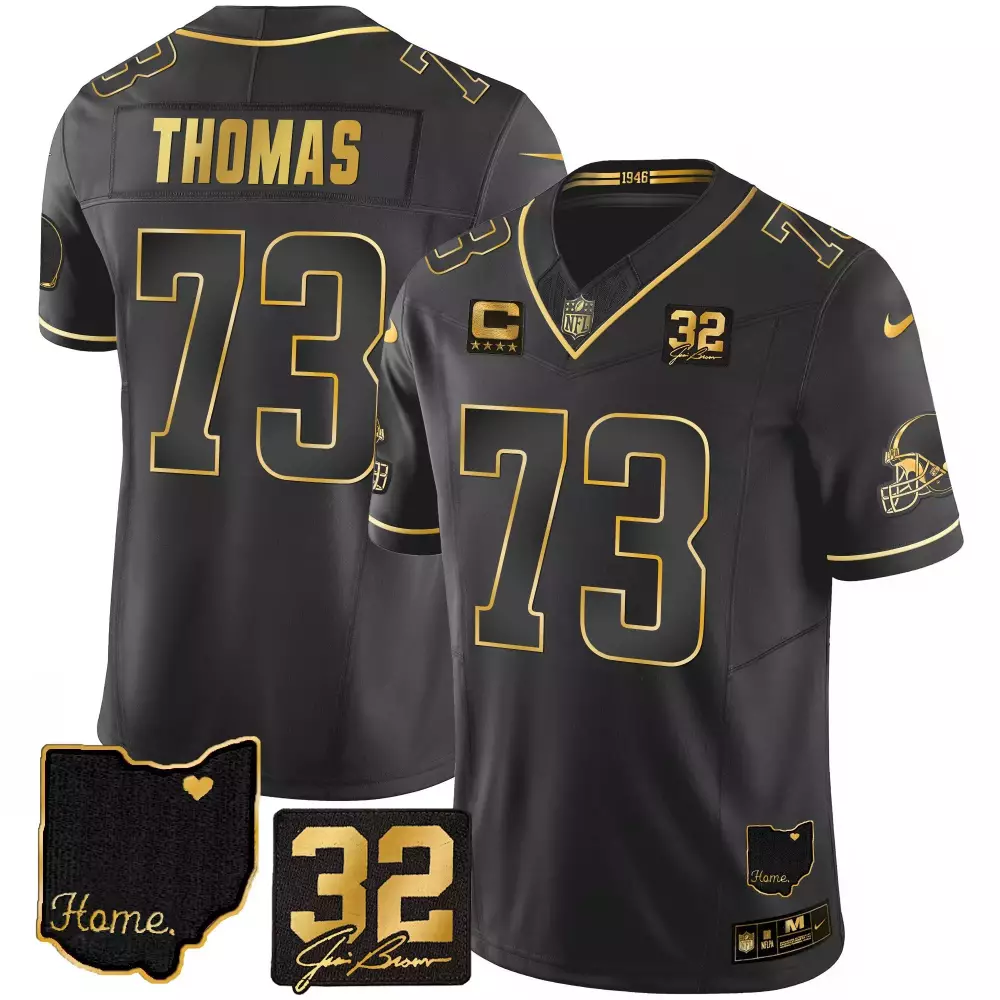 Joe Thomas 73 Cleveland Browns Jersey Black Color Rush Ohio State Outline Brown 32 2021