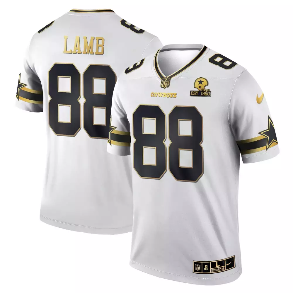 Ceedee Lamb 88 Dallas Cowboys Jersey White 60th Anniversary Men Black Gold Game All