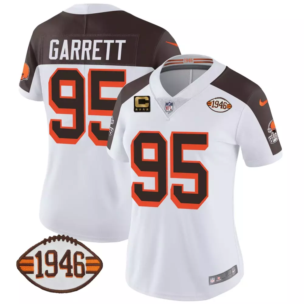 Myles Garrett 95 Cleveland Browns Jersey White 1946 (captain Patch) Men Replica Alternate