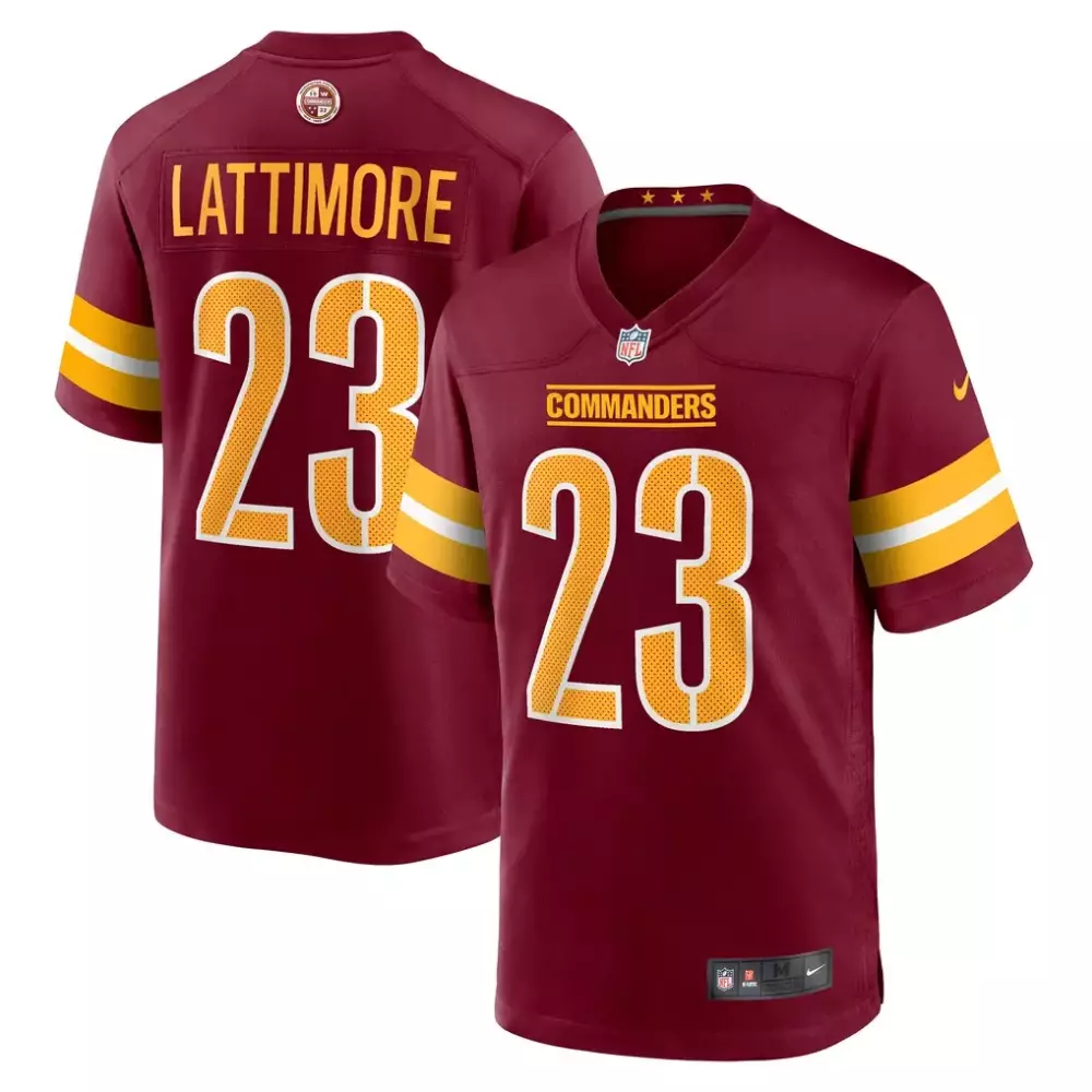 Marshon Lattimore 23 Commanders Jersey Maroon Men Gold White Game