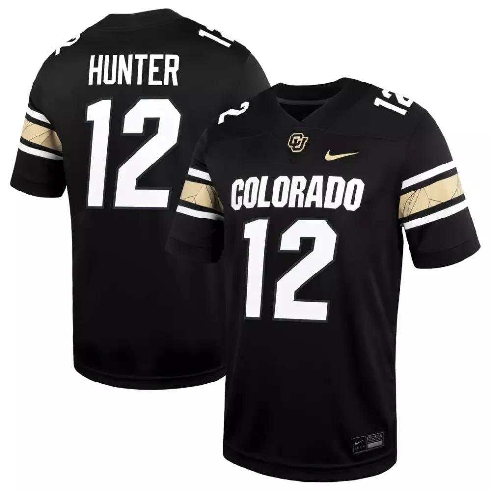 Travis Hunter 12 Colorado Jersey Black Men Gold White Alternate Game