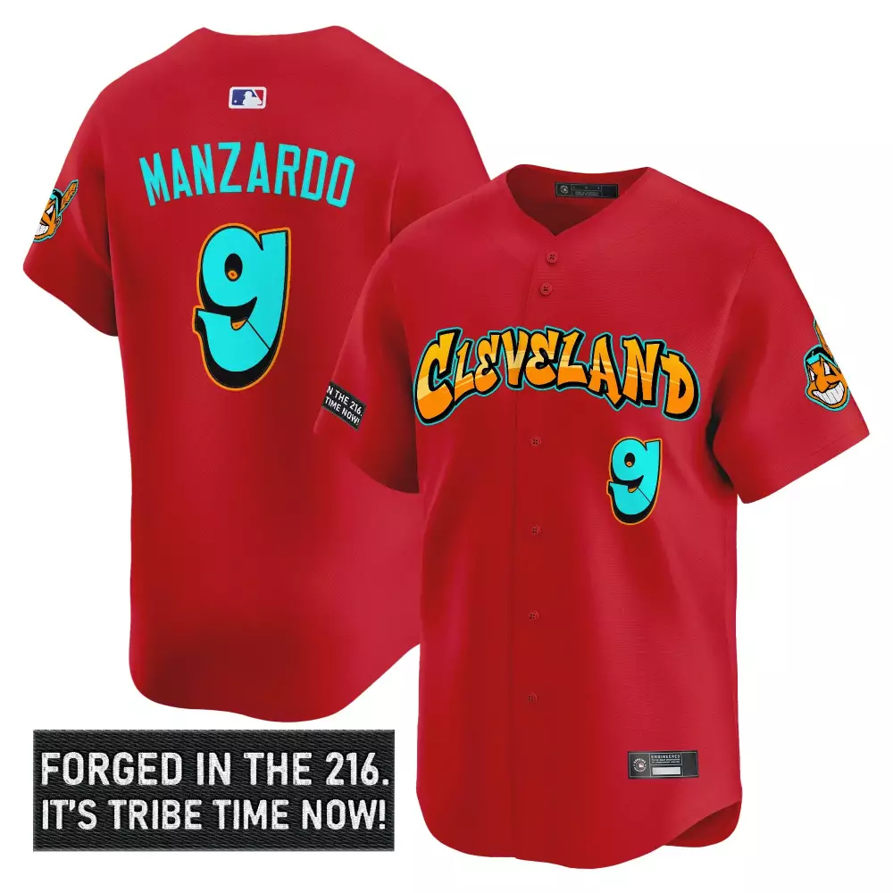 Manzardo Indians 9 Jersey Red City Connect Cleveland Guardians Men Split Design Teal