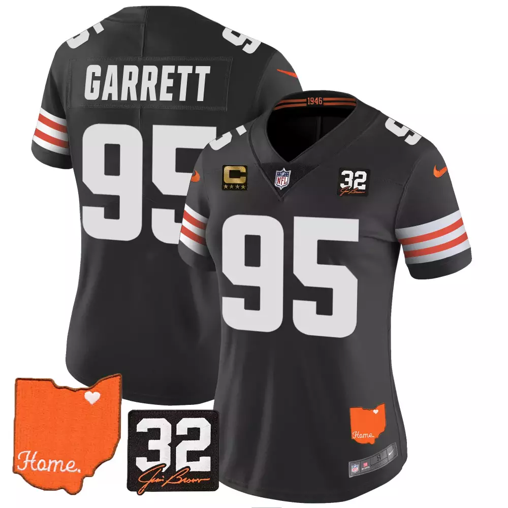 Myles Garrett 95 Cleveland Browns Jersey Black Ohio Map Jim Brown 32 Women Nike Game