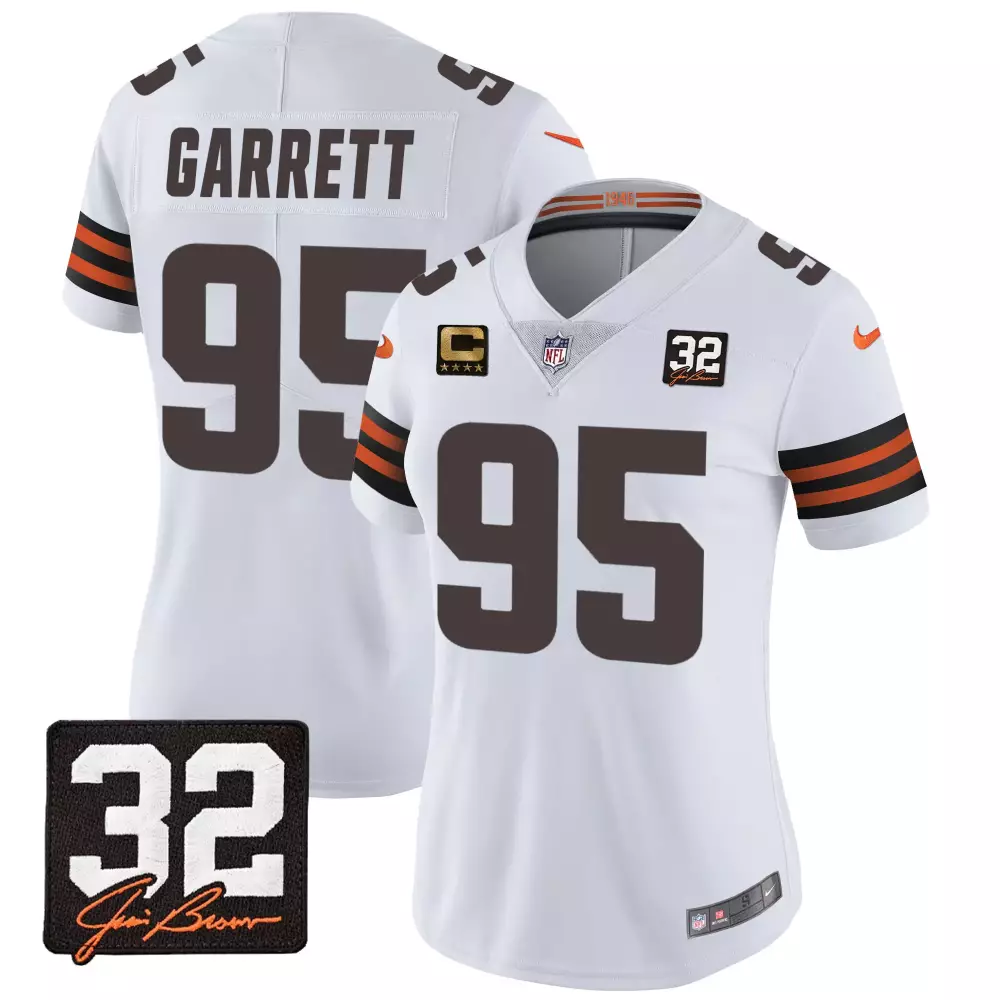 Myles Garrett 95 Cleveland Browns Jersey White Women Authentic Orange Brown All Stitched
