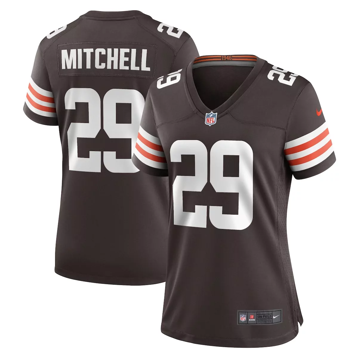 Mitchell 29 Cleveland Browns Jersey Brown Men White Orange Game