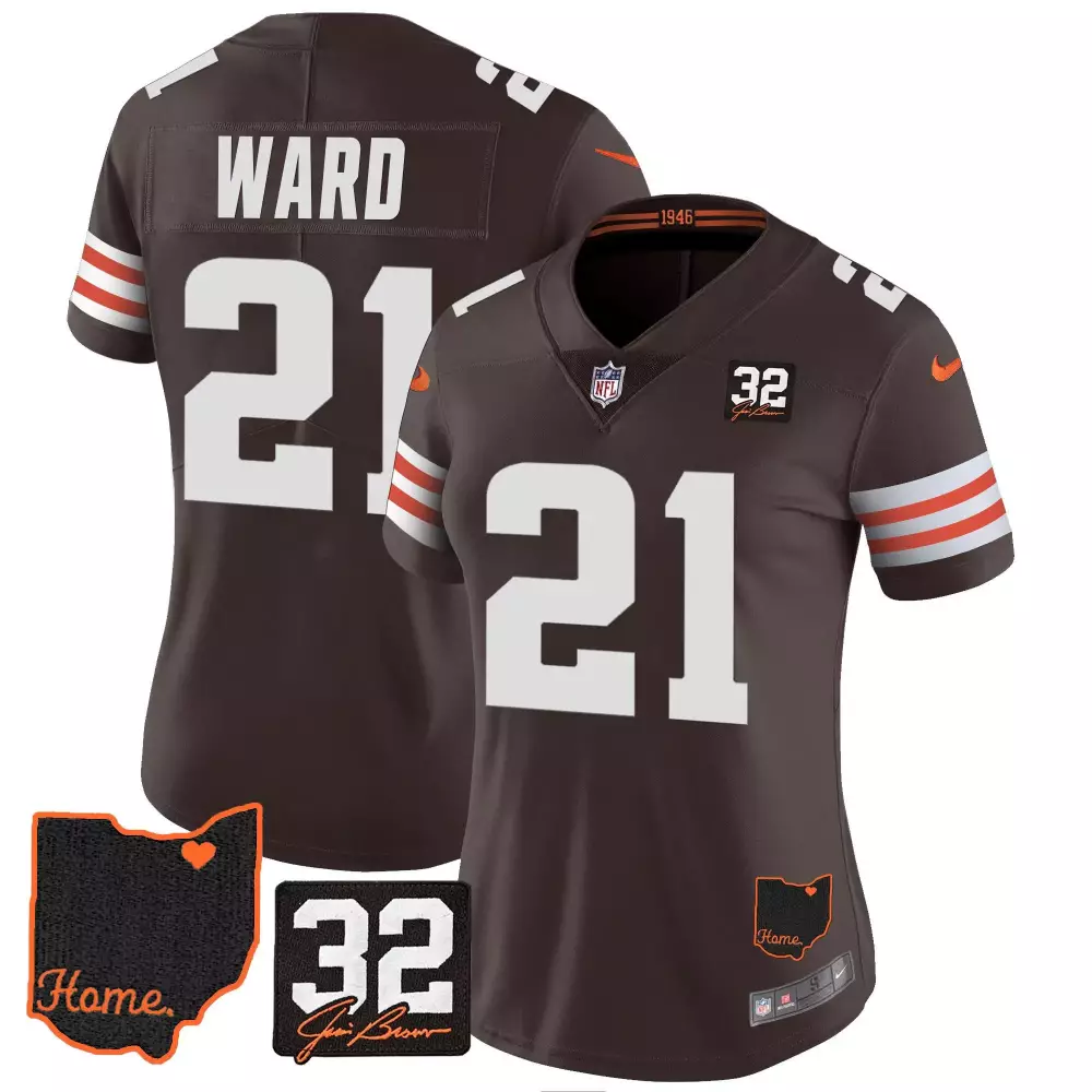 Denzel Ward 21 Cleveland Browns Jersey Brown Ohio Shape Heart Jim 32 Men White Orange