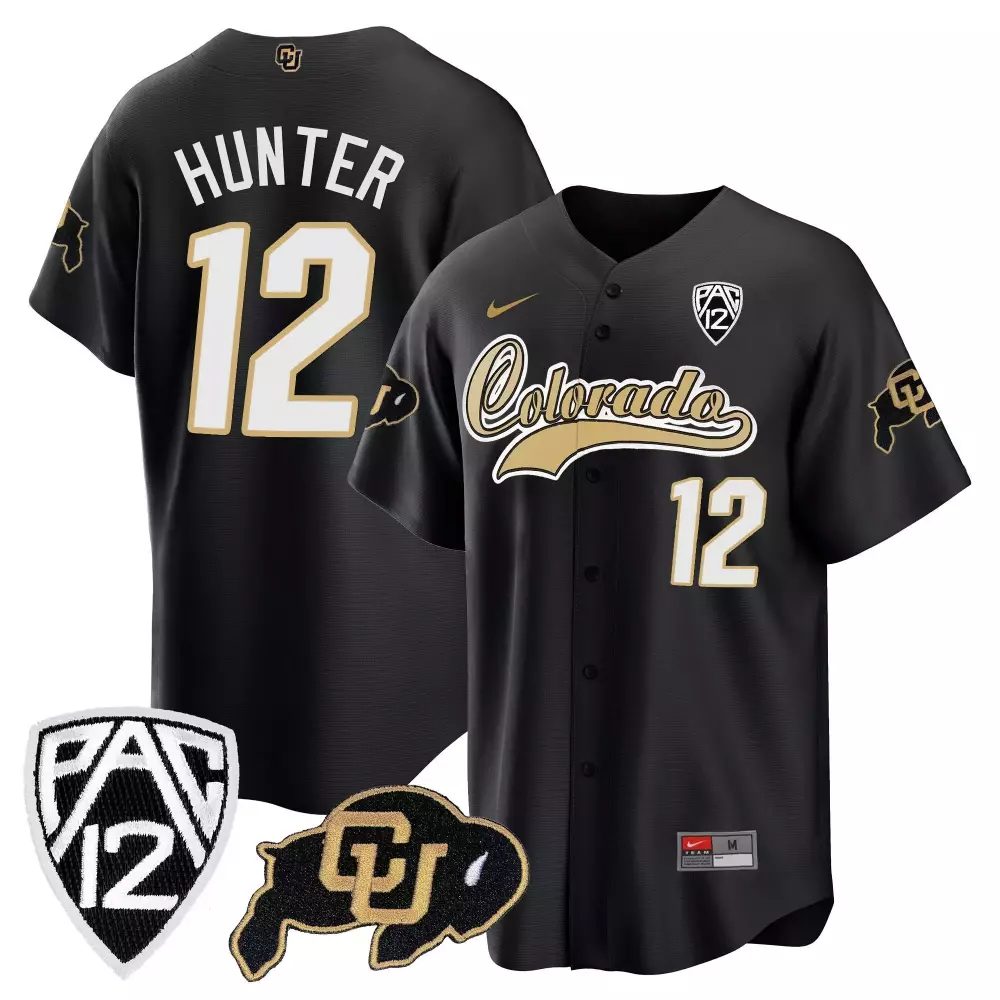 Travis Hunter 12 Jersey Black PAC-12 Colorado Buffaloes 2023 Men Gold White All Stitched