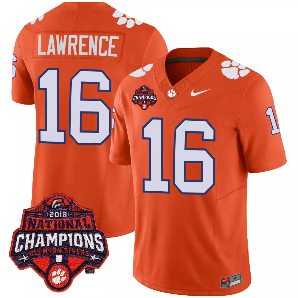 Justin Lawrence 16 Clemson Tigers Jersey Orange 2018 Men White Purple Vapor Limited