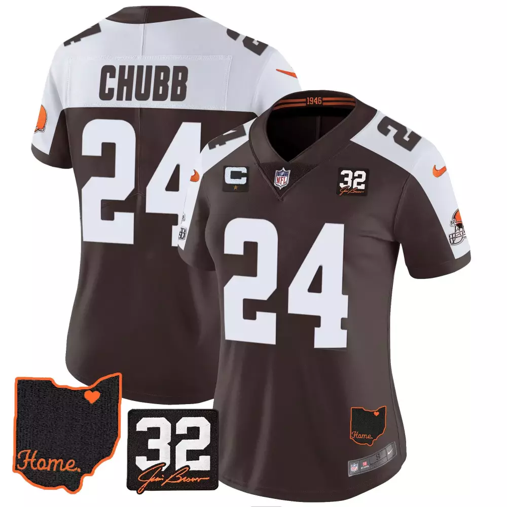 Nick Chubb 24 Browns Jersey Brown Jim Legacy Ohio Home 32 Men White Orange Alternate