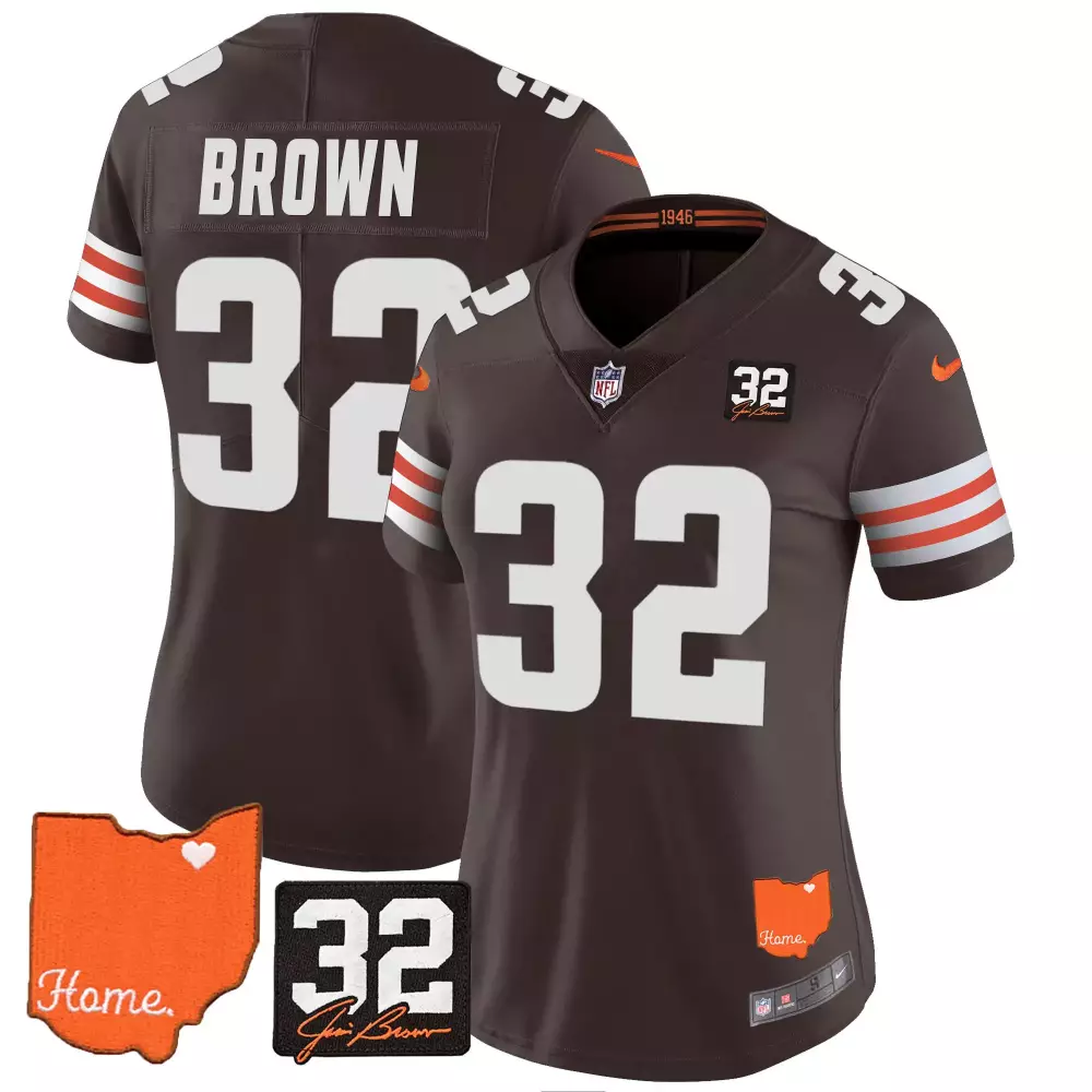 Brown 32 Cleveland Browns Jersey Ohio Shape Heart Player Number Autograph Women Replica