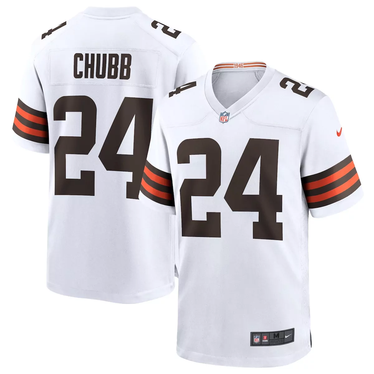 Nick Chubb 24 Cleveland Browns Jersey White Men NFL Brown Orange Game