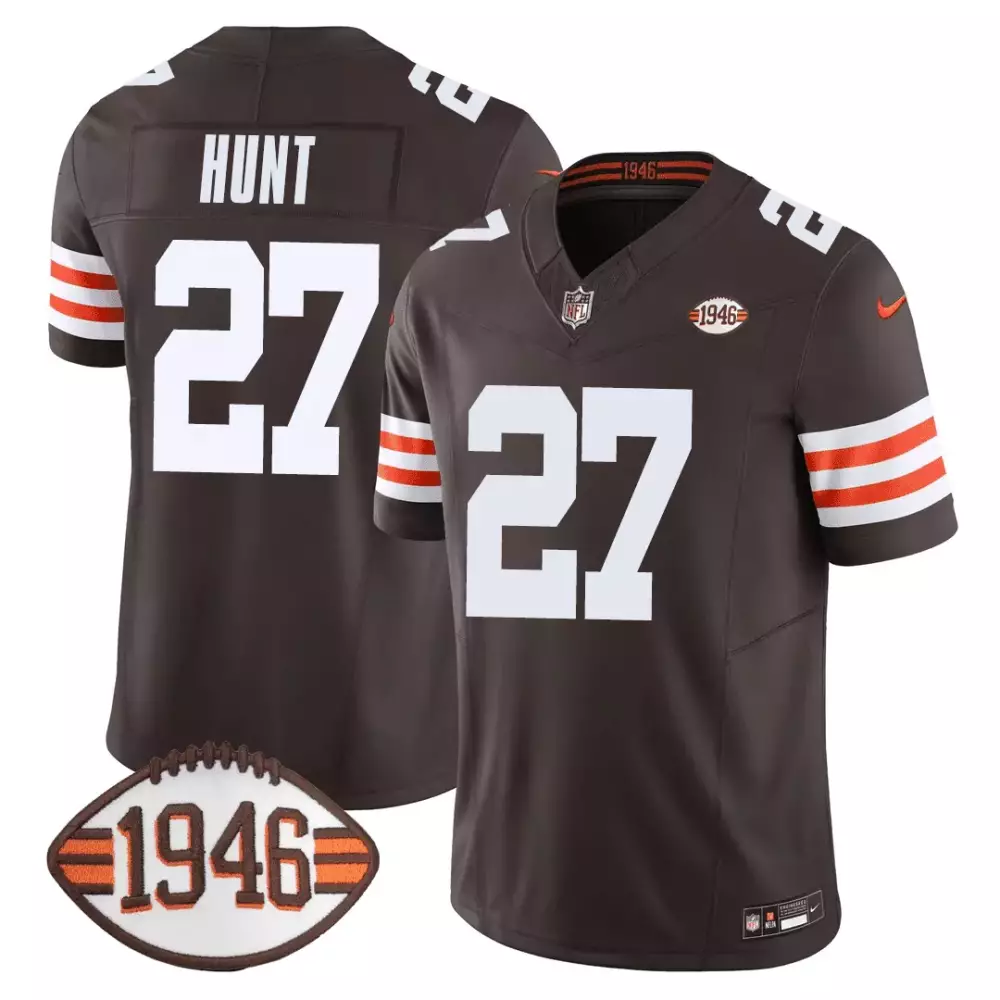 Kareem Hunt 27 Cleveland Browns Jersey Brown Throwback Men White Orange All Stitched