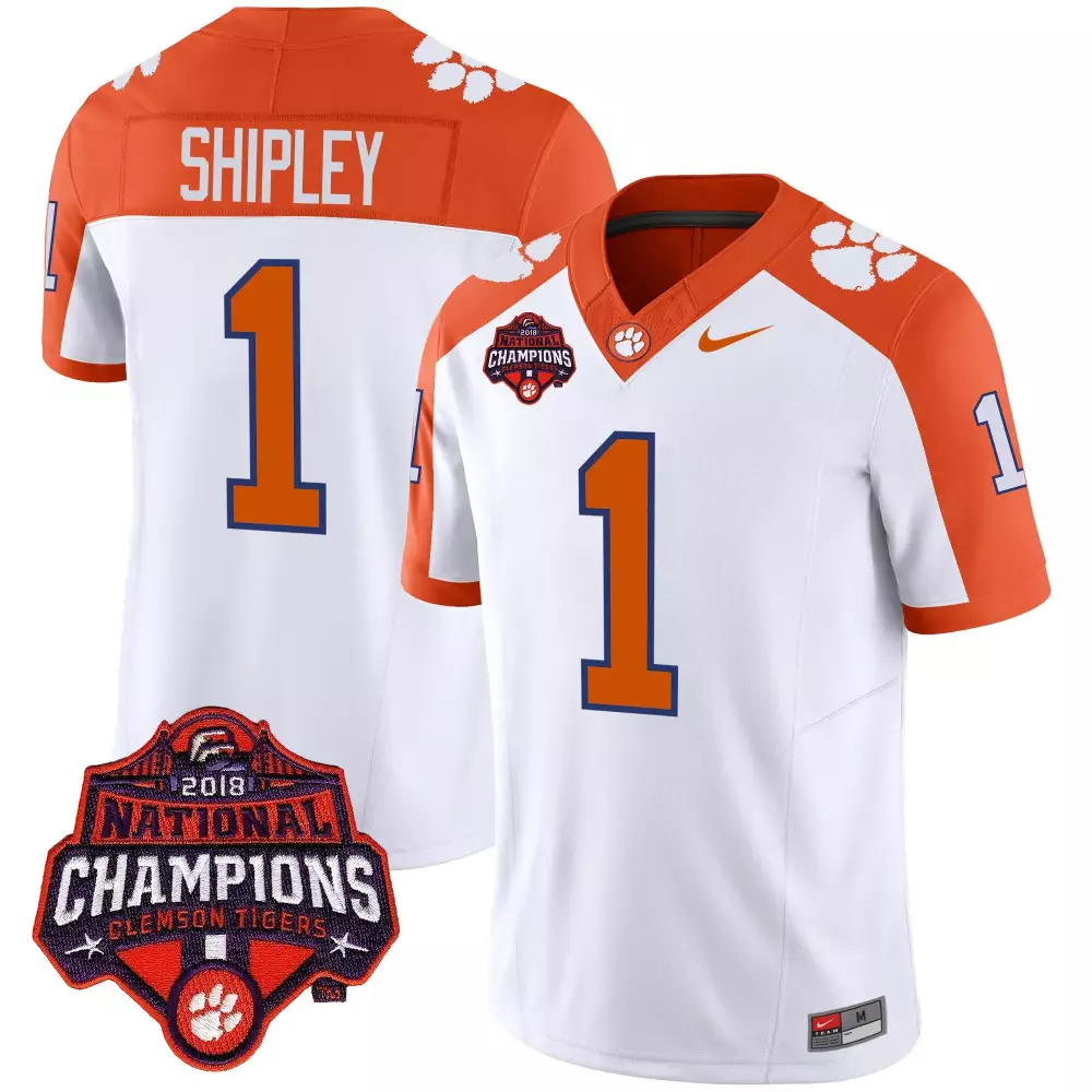 Will Shipley 1 Clemson Tigers Jersey White 2018 National Champions Men Orange Blue